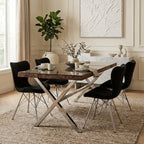Square Natural Wood and Clear Glass Top Dining Table with Grey Cross Base, Kerala - Joe’s Haven