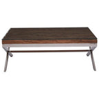 Square Natural Wood and Clear Glass Top Coffee Table with Silver Cross Base, Kerala - Joe’s Haven
