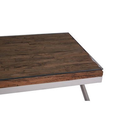 Square Natural Wood and Clear Glass Top Coffee Table with Silver Cross Base, Kerala - Joe’s Haven