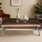 Square Natural Wood and Clear Glass Top Coffee Table with Silver Cross Base, Kerala - Joe’s Haven