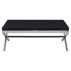 Square Black Wood and Clear Glass Top Coffee Table with Silver Cross Base, Kerala - Joe’s Haven