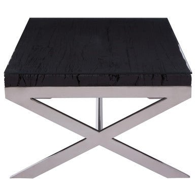 Square Black Wood and Clear Glass Top Coffee Table with Silver Cross Base, Kerala - Joe’s Haven