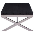 Square Black Wood and Clear Glass Top Coffee Table with Silver Cross Base, Kerala - Joe’s Haven