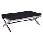 Square Black Wood and Clear Glass Top Coffee Table with Silver Cross Base, Kerala - Joe’s Haven