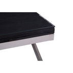 Square Black Wood and Clear Glass Top Coffee Table with Silver Cross Base, Kerala - Joe’s Haven