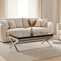 Square Black Wood and Clear Glass Top Coffee Table with Silver Cross Base, Kerala - Joe’s Haven