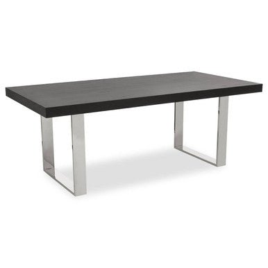Black Elm Wood Rectangular Dining Table with Stainless Steel U Shaped Legs, Ulmus - Joe’s Haven