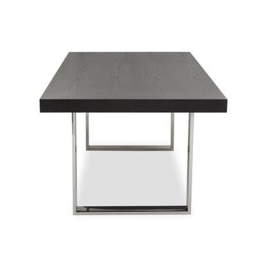 Black Elm Wood Rectangular Dining Table with Stainless Steel U Shaped Legs, Ulmus - Joe’s Haven
