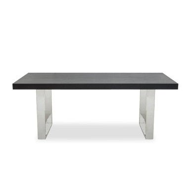 Black Elm Wood Rectangular Dining Table with Stainless Steel U Shaped Legs, Ulmus - Joe’s Haven