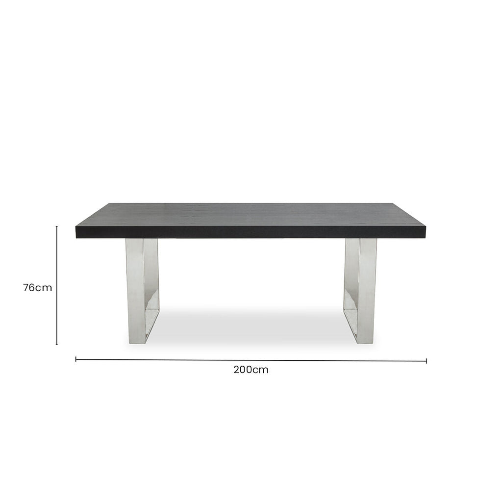 Black Elm Wood Rectangular Dining Table with Stainless Steel U Shaped Legs, Ulmus - Joe’s Haven