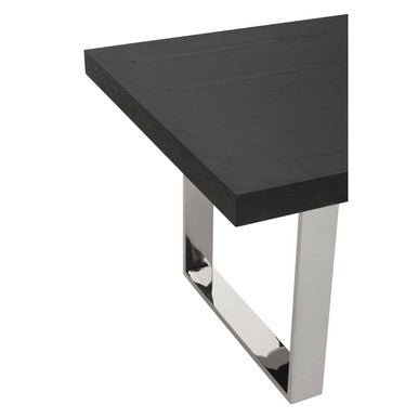 Black Elm Wood Rectangular Dining Table with Stainless Steel U Shaped Legs, Ulmus - Joe’s Haven