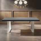 Black Elm Wood Rectangular Dining Table with Stainless Steel U Shaped Legs, Ulmus - Joe’s Haven