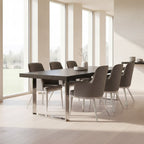 Black Elm Wood Rectangular Dining Table with Stainless Steel U Shaped Legs, Ulmus - Joe’s Haven