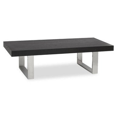 Black Elm Wood Rectangular Coffee Table with Stainless Steel U Shaped Legs, Ulmus - Joe’s Haven