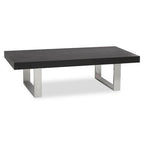 Black Elm Wood Rectangular Coffee Table with Stainless Steel U Shaped Legs, Ulmus - Joe’s Haven