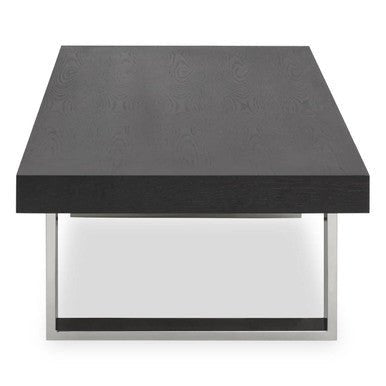 Black Elm Wood Rectangular Coffee Table with Stainless Steel U Shaped Legs, Ulmus - Joe’s Haven