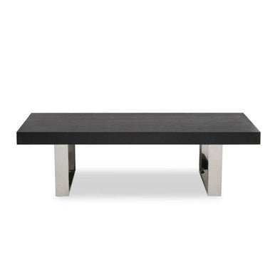 Black Elm Wood Rectangular Coffee Table with Stainless Steel U Shaped Legs, Ulmus - Joe’s Haven