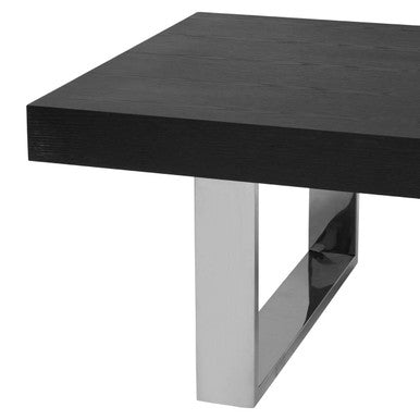 Black Elm Wood Rectangular Coffee Table with Stainless Steel U Shaped Legs, Ulmus - Joe’s Haven
