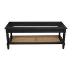 Black Finish Clear Glass Top Coffee Table with Natural Rattan Woven Shelf, Corso - Joe’s Haven