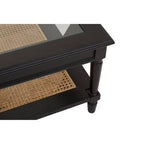 Black Finish Clear Glass Top Coffee Table with Natural Rattan Woven Shelf, Corso - Joe’s Haven
