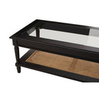 Black Finish Clear Glass Top Coffee Table with Natural Rattan Woven Shelf, Corso - Joe’s Haven