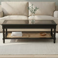 Black Finish Clear Glass Top Coffee Table with Natural Rattan Woven Shelf, Corso - Joe’s Haven