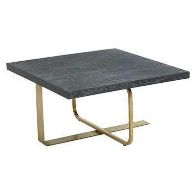Black and Grey Oak Veneer Wooden Coffee Table with Gold Finish Metal Angular Base, Lena - Joe’s Haven