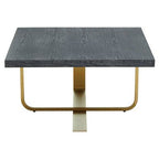 Black and Grey Oak Veneer Wooden Coffee Table with Gold Finish Metal Angular Base, Lena - Joe’s Haven