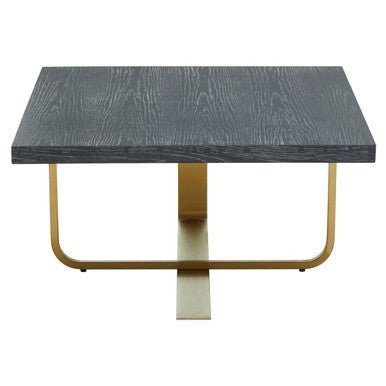 Black and Grey Oak Veneer Wooden Coffee Table with Gold Finish Metal Angular Base, Lena - Joe’s Haven