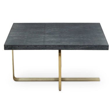 Black and Grey Oak Veneer Wooden Coffee Table with Gold Finish Metal Angular Base, Lena - Joe’s Haven