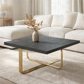Black and Grey Oak Veneer Wooden Coffee Table with Gold Finish Metal Angular Base, Lena - Joe’s Haven