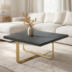Black and Grey Oak Veneer Wooden Coffee Table with Gold Finish Metal Angular Base, Lena - Joe’s Haven