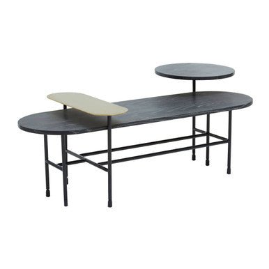 Gold Oak Veneer and Black Marble Top Coffee Table with Iron Legs, Serrano - Joe’s Haven