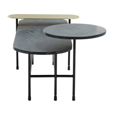 Gold Oak Veneer and Black Marble Top Coffee Table with Iron Legs, Serrano - Joe’s Haven