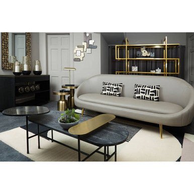 Gold Oak Veneer and Black Marble Top Coffee Table with Iron Legs, Serrano - Joe’s Haven