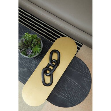 Gold Oak Veneer and Black Marble Top Coffee Table with Iron Legs, Serrano - Joe’s Haven