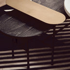 Gold Oak Veneer and Black Marble Top Coffee Table with Iron Legs, Serrano - Joe’s Haven