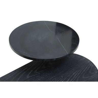 Gold Oak Veneer and Black Marble Top Coffee Table with Iron Legs, Serrano - Joe’s Haven