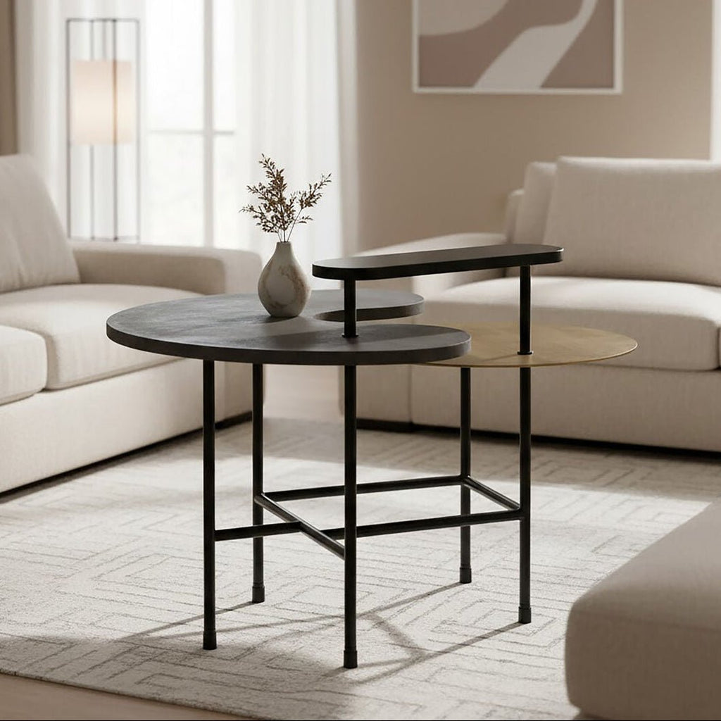 Mixed Metal Finish Tops Sculptural Nesting Coffee Table Set with Black Frame, Serrano - Joe’s Haven