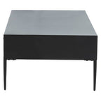 Black Recycled Pine Wood Coffee Table with Textured Two Storage Drawers Front and Black Metal Legs, Luxor - Joe’s Haven