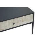 Black Recycled Pine Wood Coffee Table with Textured Two Storage Drawers Front and Black Metal Legs, Luxor - Joe’s Haven