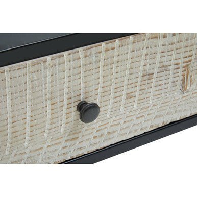 Black Recycled Pine Wood Coffee Table with Textured Two Storage Drawers Front and Black Metal Legs, Luxor - Joe’s Haven
