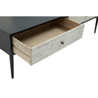 Black Recycled Pine Wood Coffee Table with Textured Two Storage Drawers Front and Black Metal Legs, Luxor - Joe’s Haven