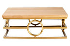 Natural Oak Top Coffee Table with Gold Finish Stainless Steel Openwork Base, Jarloi - Joe’s Haven
