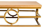 Natural Oak Top Coffee Table with Gold Finish Stainless Steel Openwork Base, Jarloi - Joe’s Haven