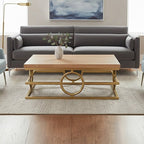 Natural Oak Top Coffee Table with Gold Finish Stainless Steel Openwork Base, Jarloi - Joe’s Haven