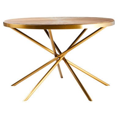 Gold Aged Fir Wood Rustic Top Dining Table with Stainless Steel Tied Base, Jana - Joe’s Haven