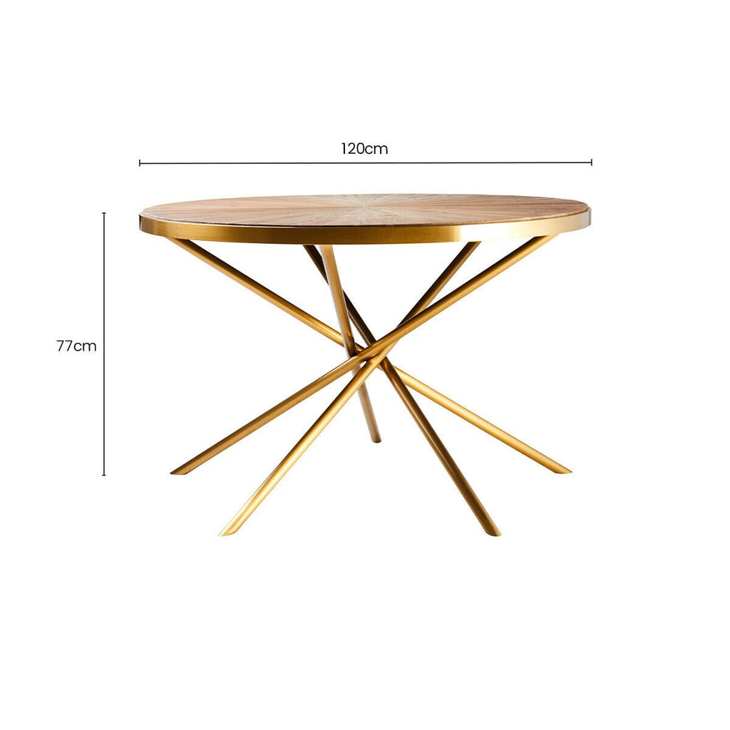 Gold Aged Fir Wood Rustic Top Dining Table with Stainless Steel Tied Base, Jana - Joe’s Haven