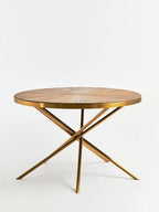 Gold Aged Fir Wood Rustic Top Dining Table with Stainless Steel Tied Base, Jana - Joe’s Haven
