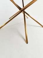 Gold Aged Fir Wood Rustic Top Dining Table with Stainless Steel Tied Base, Jana - Joe’s Haven